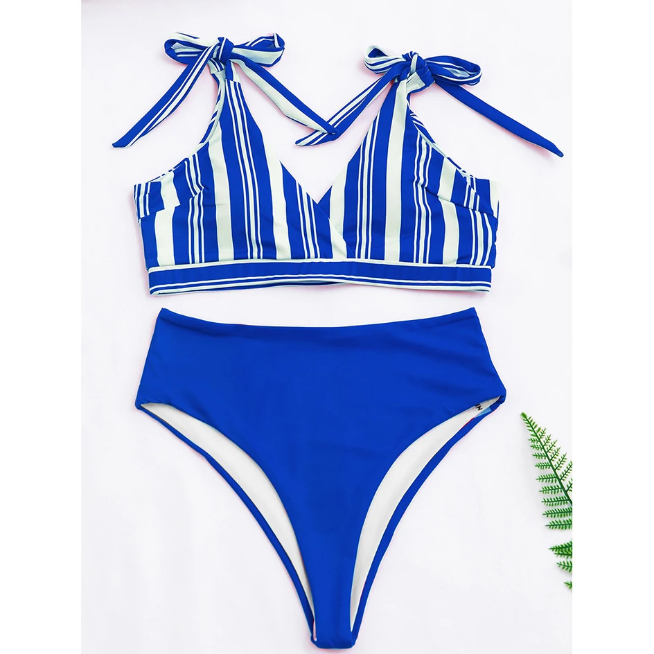 Бикини с высокой талией 2020 сексуальный полосатый купальник женский комплект