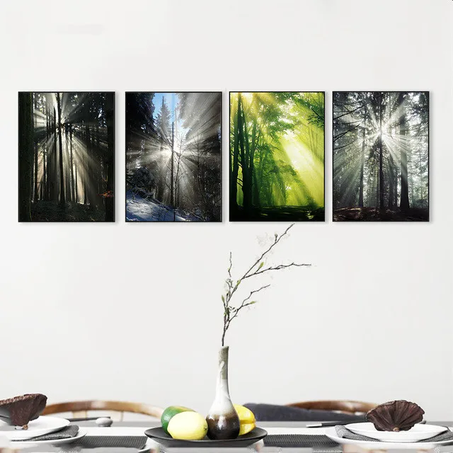 Скандинавская живопись на холсте солнце лес абстрактный постер надежды