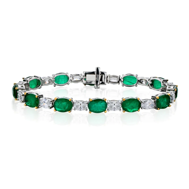 

Earring925 Sterling Silver Synthetic Emerald High Carbon Diamond Bracelet For Women Sparkling Wedding Party Fine JewelryRings