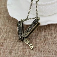 retro grimm can be opened key shape pendant necklace mens fashion sliding pendant chain necklace accessories vintage jewelry