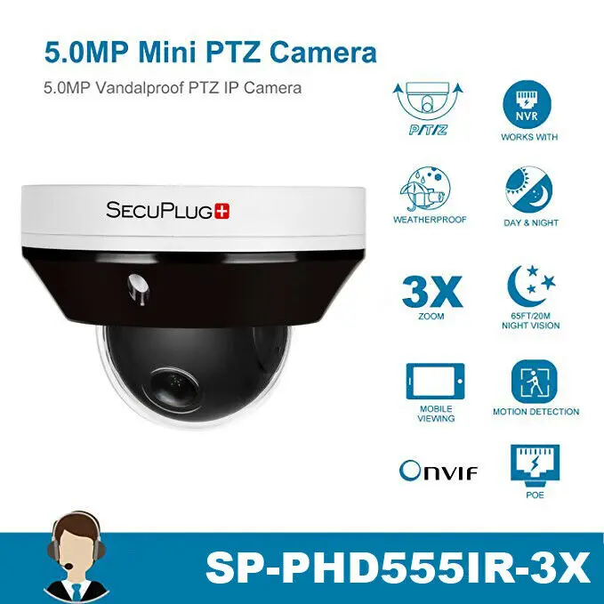 Купольная камера Hikvision совместимая с 5 МП PoE PTZ 3 кратный оптический зум встроенный
