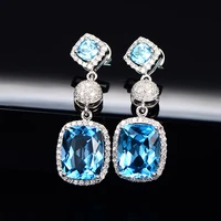 new fashion aquamarine earring inlay synthetic diamond blue red crystal stone silver color needle stud earring for women jewelry