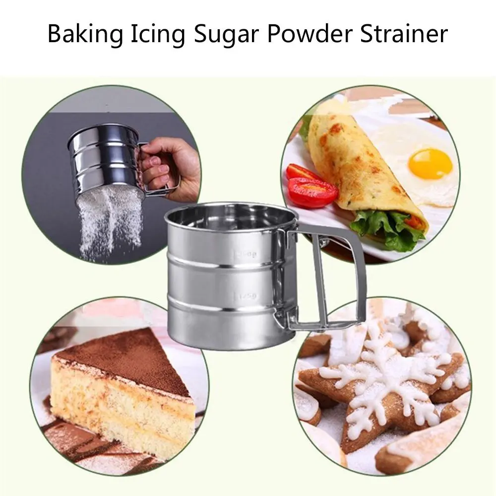 

Handheld Flour Shaker Stainless Steel Mesh Sieve Cup Powder Flour Sieve Icing Sugar Bake Pastry Tool Hand-pressed Sifters