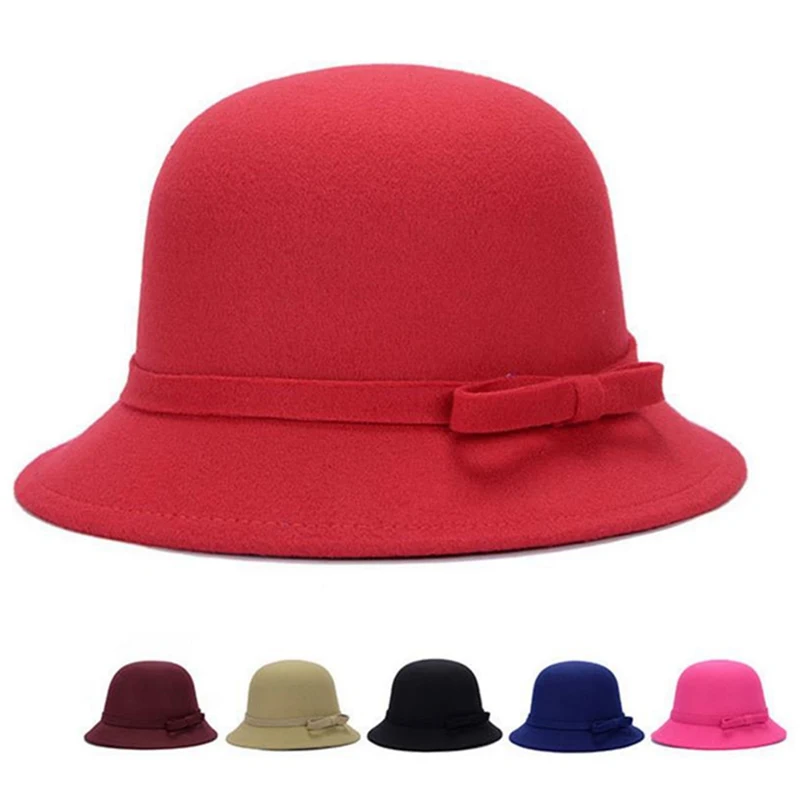 Брендовая Новая модная женская кепка из войлока винтажная Кепка с бантом|Женские