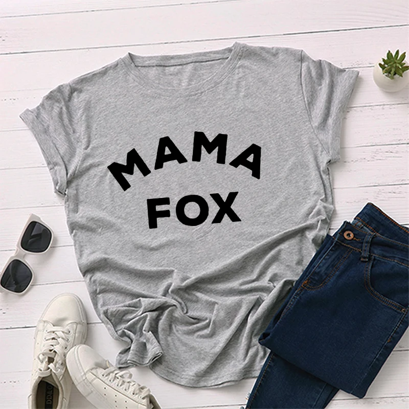 ZBBRDD Mama Fox/футболки, подарочные футболки на день матери, забавные креативные милые хлопковые футболки с буквенным принтом для женщин - Цвет: Серый