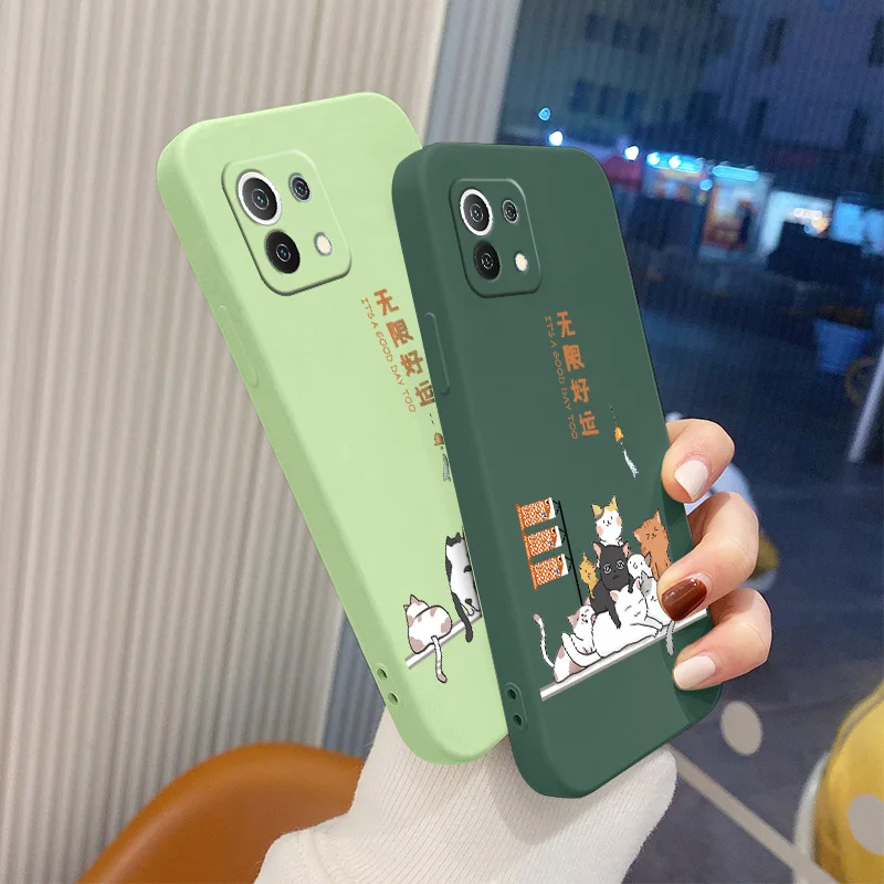 

Cat Front Liquid Case For Xiaomi Mi11 lite Ultra 11i 10T 9T Pro Lite 10 10S 9 8 lite Pro Poco F2 X2 F3 Pro Soft Phone Back Cover