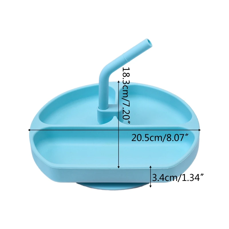 

Baby Portable 3 Grid Silicone Feeding Food Dishes Tableware Non-Slip Plate Divided Sucker Bowl with Straw