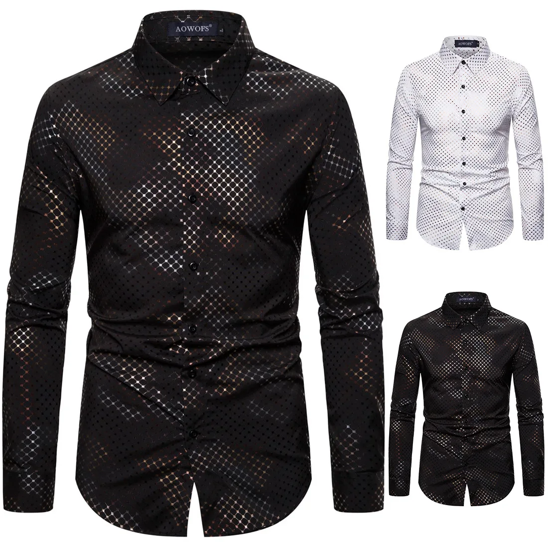 

YS085 Spring New Style Foreign Trade Casual MEN'S Long-sleeved Shirt Digital Bronzing Printed Elasticity Men Shirts