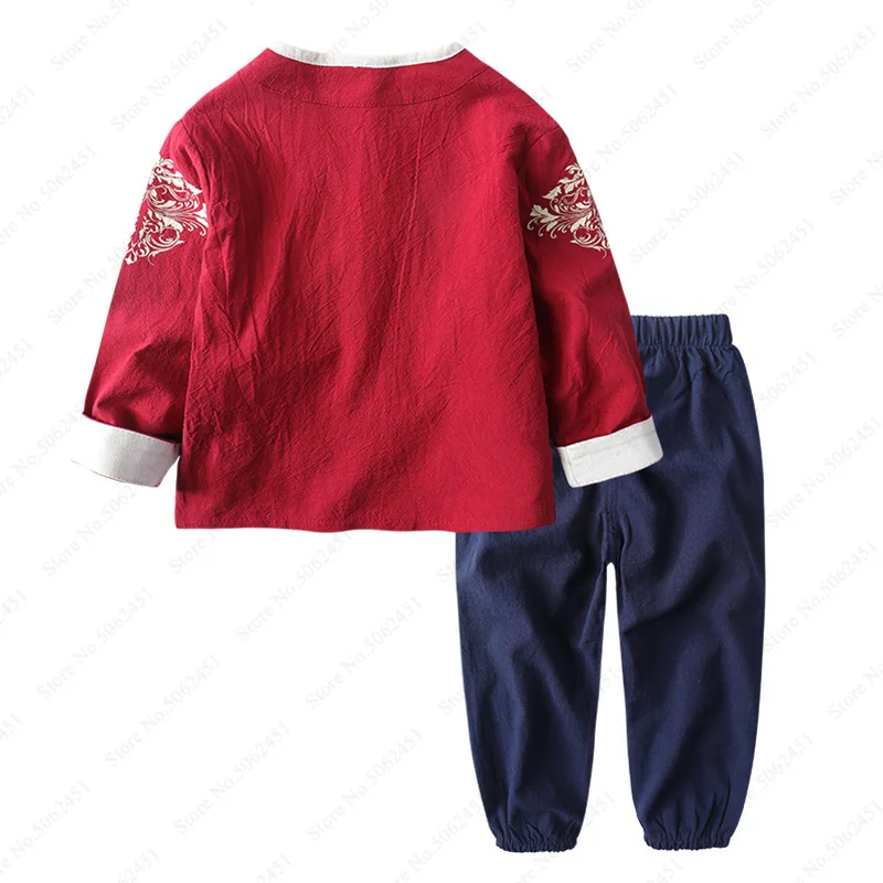 Китайский стиль детский хлопковый льняной традиционный костюм Hanfu Wu Tang