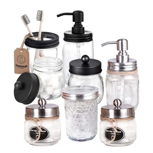 3 шт. стеклянная банка с завинчивающейся крышкой дозатора мыла держатель прозрачный Еда Класс Нержавеющаясталь Аксессуары для ванной комнаты Набор