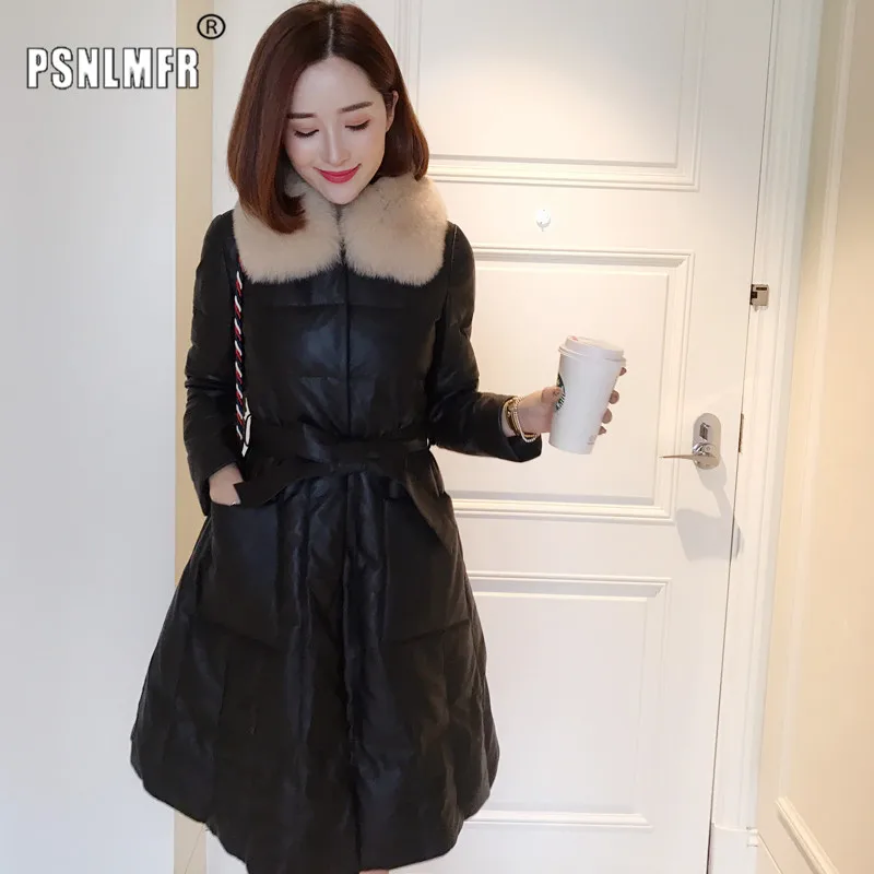 Winter 2020 Genuine Sheepskin Women's Leather Jacket Natural Fox Fur Trim Collar Warm Thick Black Comfy Down Jackets | Женская
