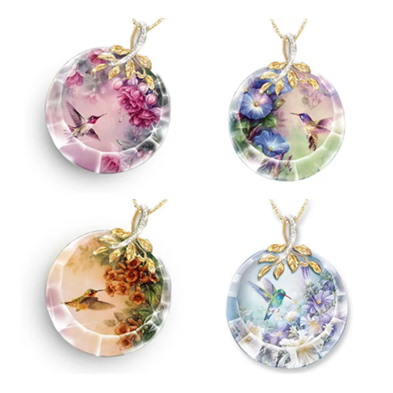 

2021 Fashion Jewelry Hummingbird Butterfly Flowers Metal Crystals Pendant and Necklace for Women On The Neck Gift To Girlfriend