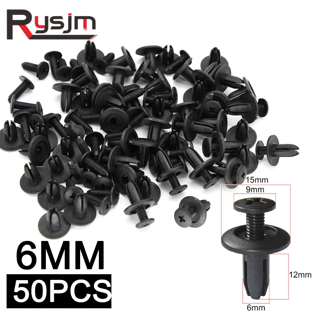 

50PCS 6mm Auto Fastener Vehicle Car Bumper Clips Retainer Fastener Plastic Rivet Door Panel Fender Liner Universal Rivets