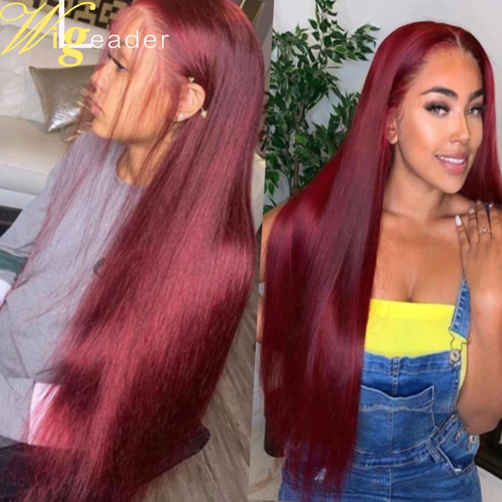 Волосы Wigleader цвета Бургунди Remy T часть парики на сетке спереди предварительно