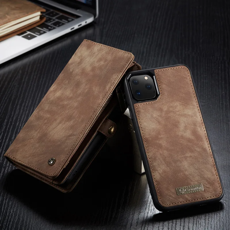 Для Iphone 11 Pro 11 Pro/Max Ретро съемный магнитный кошелек кожаный чехол для телефона сумка для Iphone X XS Max XR 7 8 Plus карман для карт - Цвет: Коричневый