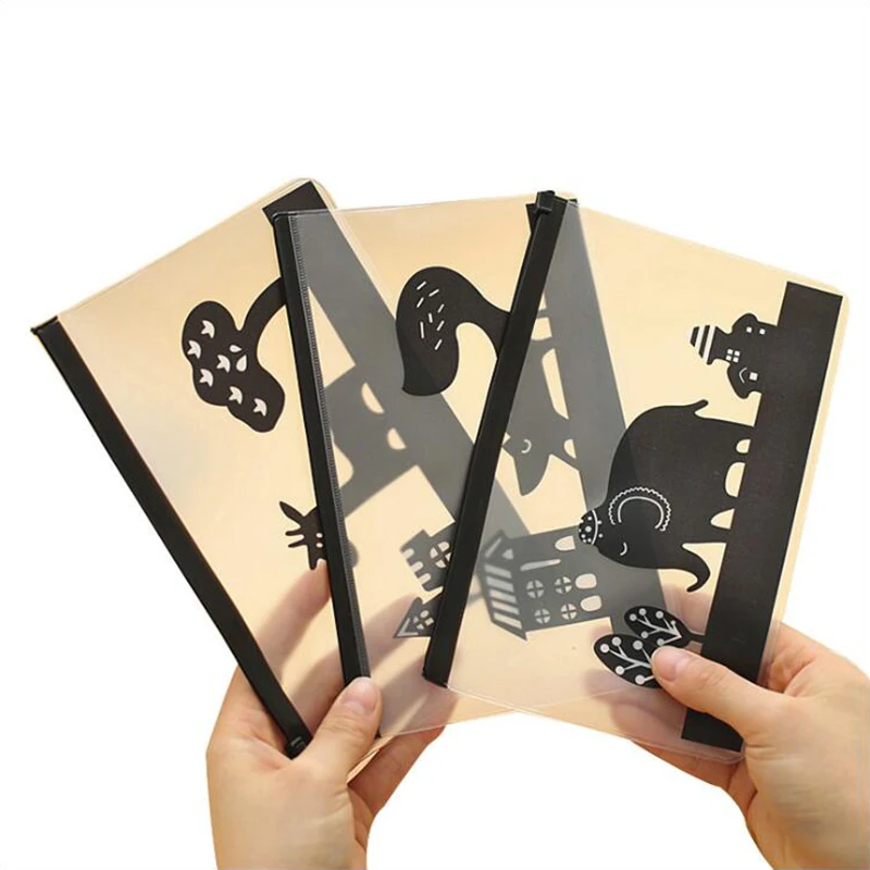 

1PCS Transparent Matte Pencil Case Office Stationery and School Supplies High Capacity Plastic Black Animal Pencil Bag