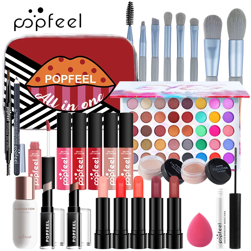 

Popfeel Makeup Set Female Beginner Student Novice Full Set Light Makeup Gift Box Cosmetic Kit Eye Shadow Lipstick Combination