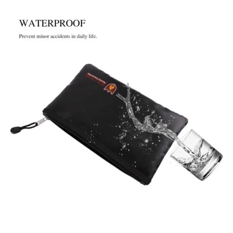

Luxury 3 Sizes Fireproof Document Bag Fire Water Resistant Money Pouch Black UK