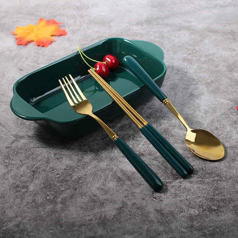 Портативная ложка вилка из нержавеющей стали с керамической ручкой| |