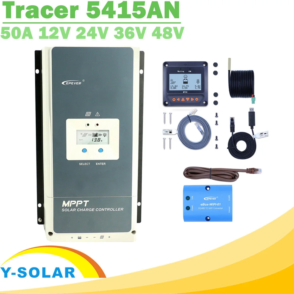 저렴한 EPever-MPPT 태양광 충전 컨트롤러, 50A 12V 24V 36V 48V 백라이트 LCD 디스플레이 최대 150V PV 입력 공통 네거티브 접지 5415AN