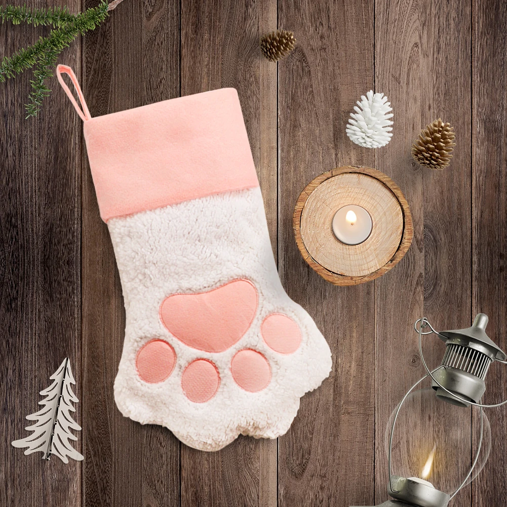 Рождественские чулки для домашних питомцев розовая белая собака коготь кошачья