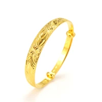 2022 african ethiopia dubai gold color woman flower cuff bracelet adjustable charm bangle girls wedding fashion jewelry