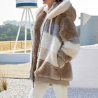 Женская теплая куртка на молнии, Повседневная Свободная мягкая куртка из искусственного меха с разноцветным пэчворком, плюшевая верхняя одежда на осень-зиму