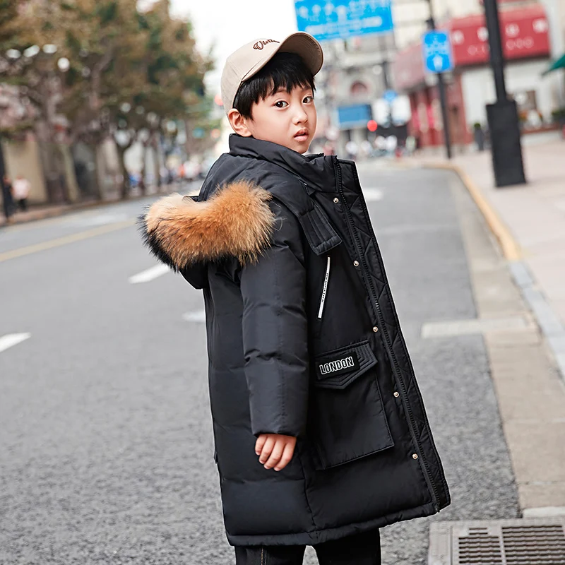 2019 г. Теплые детские пуховики Длинная модель утепленная верхняя одежда на утином
