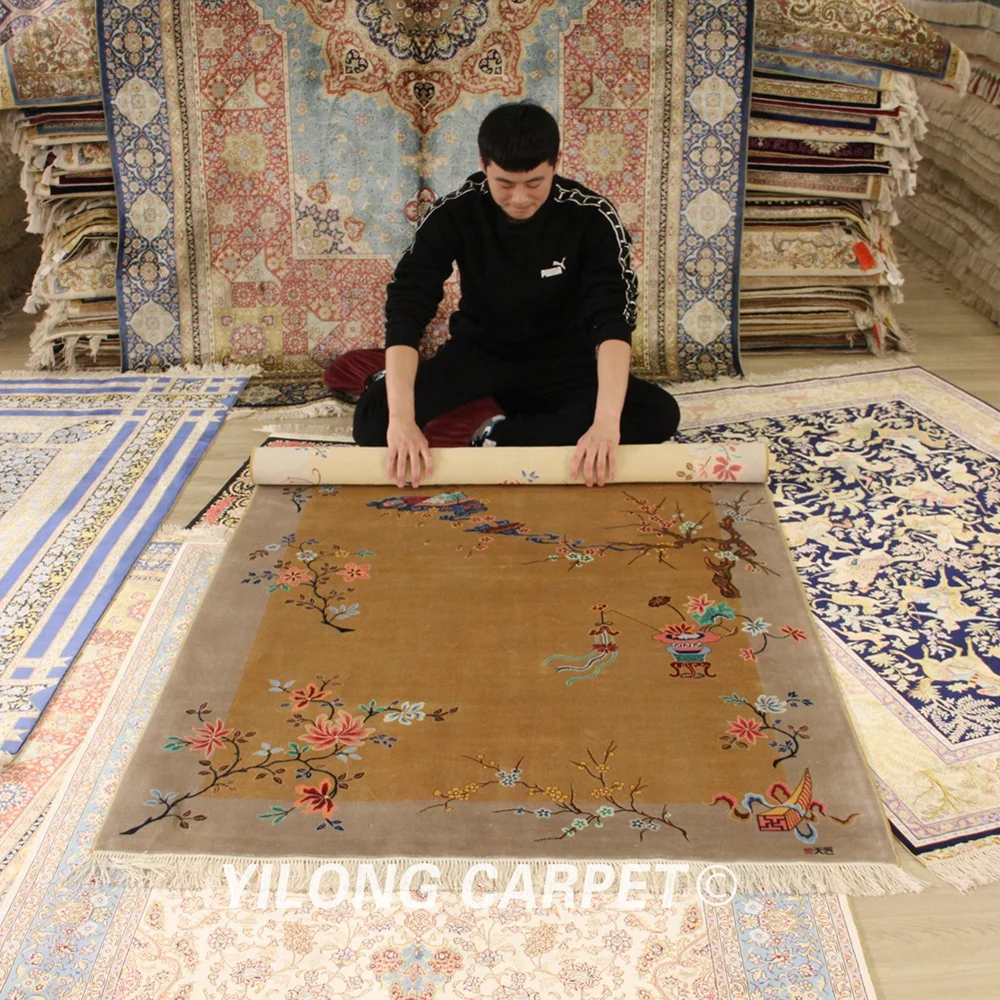 YILONG 4 'x 6' шелковый ковер ручной работы с китайским художественным декором