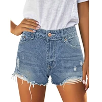 2021 summer casual ripped denim shorts women holes sexy high waist zipped denim skinny fit mini shorts jeans pants
