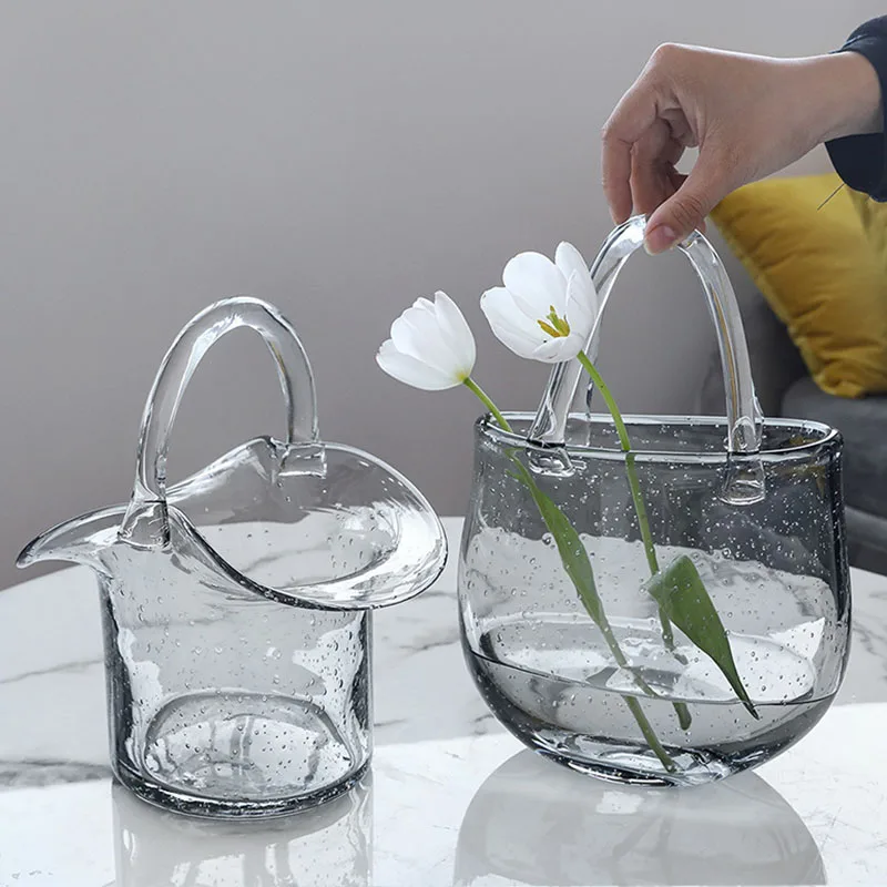

Home Decor Korean Ins Creative Handbag Flower Basket Living Room Glass Flower Arrangement Fish Tank Handmade Birthday Gift