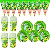60pcslot rick and morti theme plates kids boys favors happy birthday party cups banner baby shower decorate bunting dishes