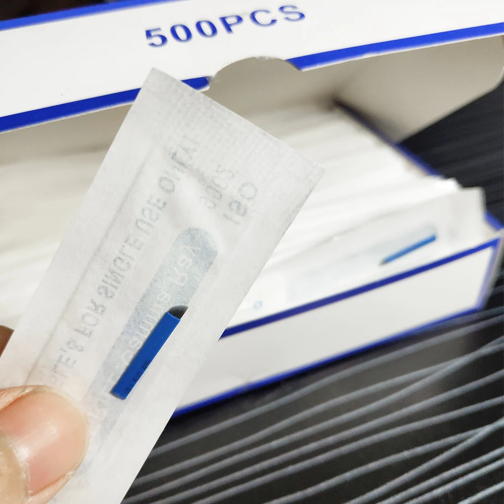 500 шт Lamina Agulhas микроблейдинг tebori 11 pin твердое голубое лезвие ИГЛЫ Перманентный