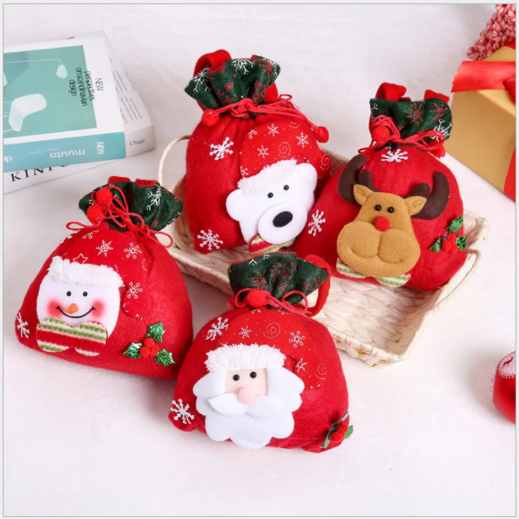 

Christmas Creative English Apple Bag Cartoon Old Man Snowman Child Gift Candy Bag Flannel Red Tote Bag Christmas Accessories Bag