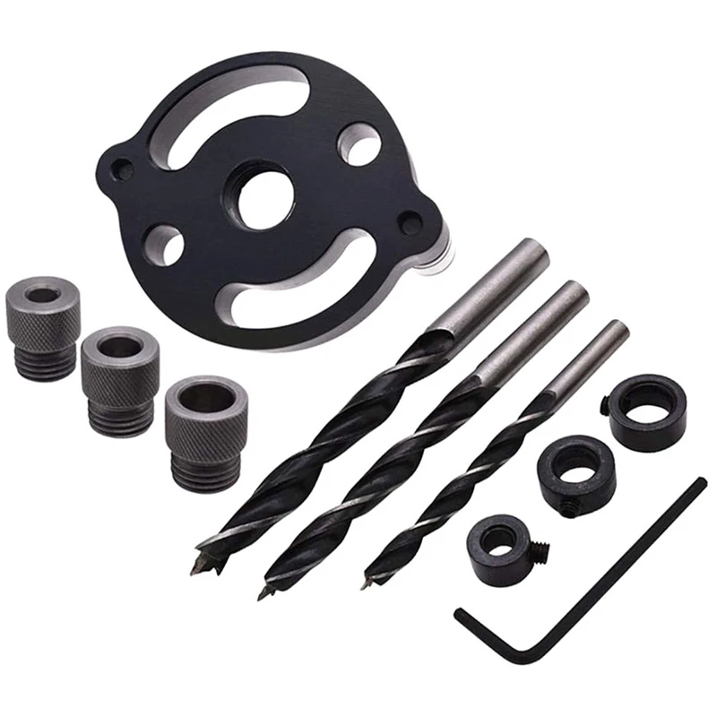 

Dowel Drill Guide Aluminum Alloy 3-Hole Drill Bit Guide Jig Positioner Locator 6/8/10mm Pin Fixture Wood Hole Drill Bit