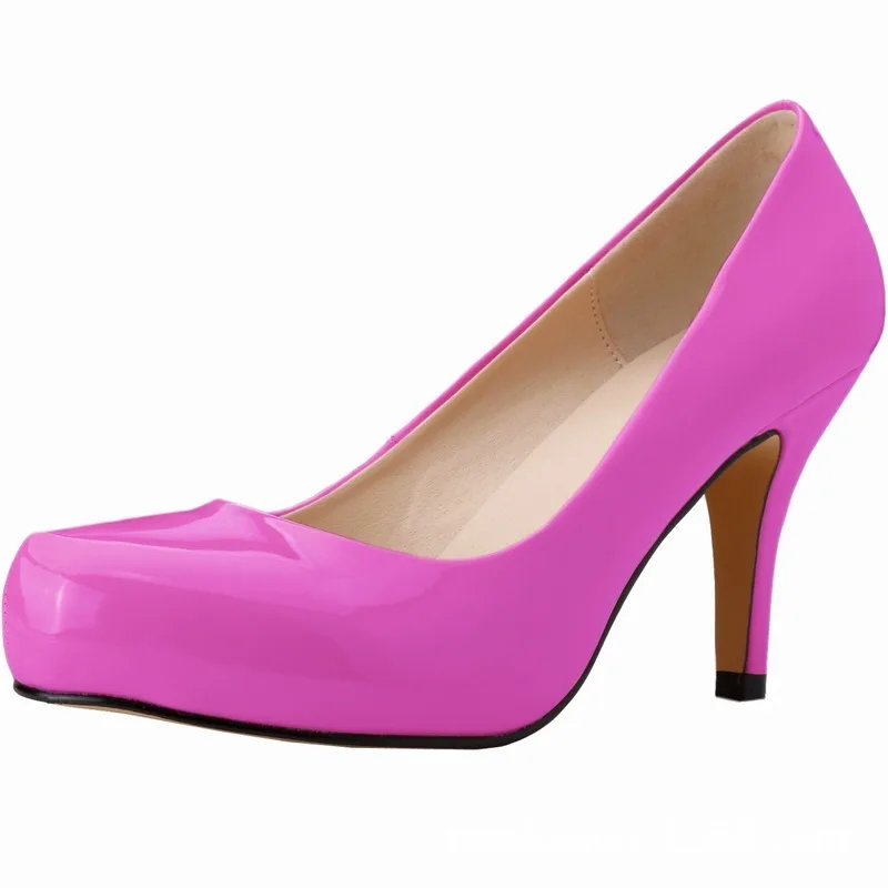 2023 new spring autumn casual Women's Thin High heels shoes Pumps Office & Career Party Round Toe Patent Leather 8CM Slip On