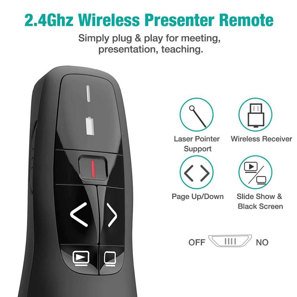2.4GHz USB Wireless Presenter for PowerPoint PPT Presentation Remote Clicker with Red Laser Pointer/ Receiver |