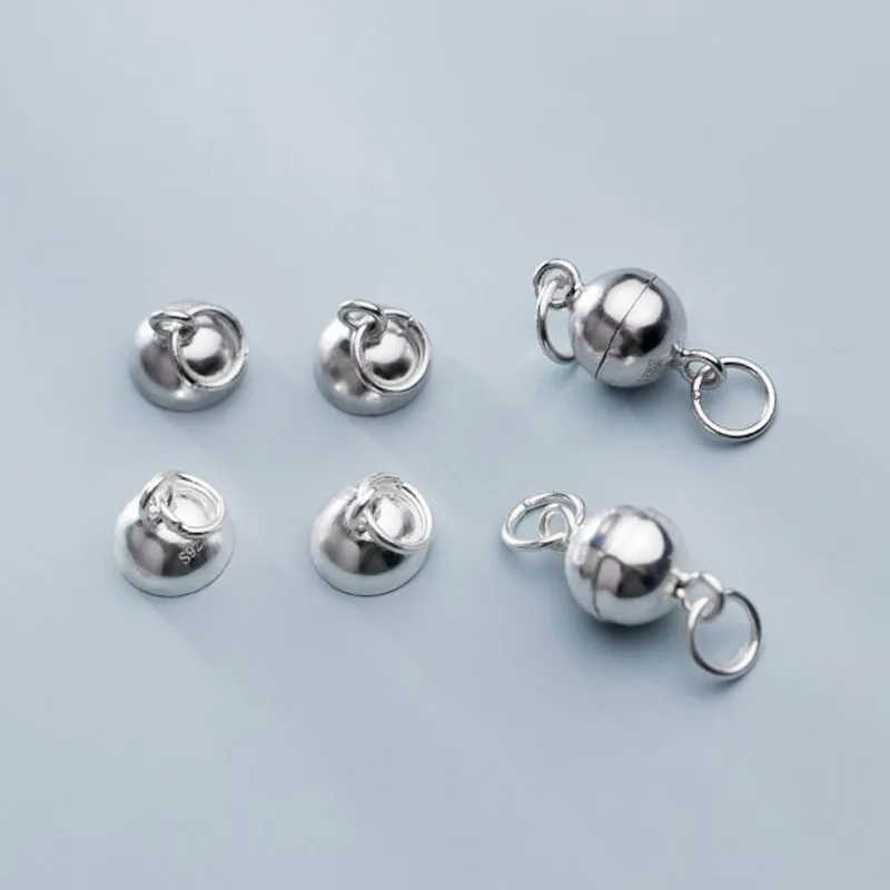 925 Стерлинговое серебро круглый шар сильный магнит с орнаментом застежки кольцом