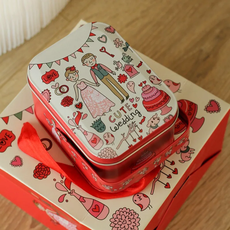 Жестяная коробка ручной работы с кроликом большая белая для конфет Подарочная