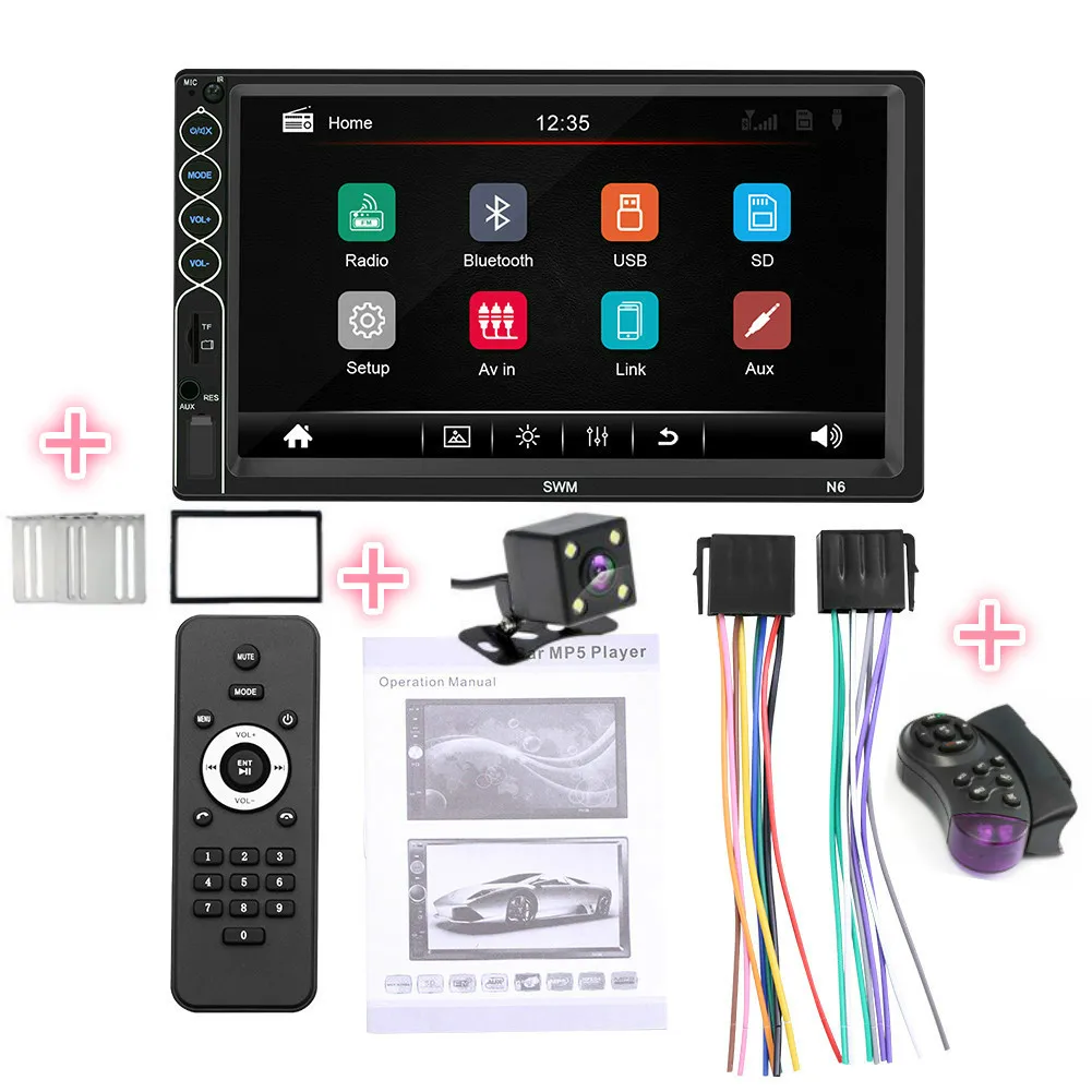 all accessory SWM N6 двойной 2 DIN стерео MP5 плеер 7 дюймов сенсорный экран bluetooth USB AUX радио приемник в тире головное устройство+ камера - Цвет: all accessory