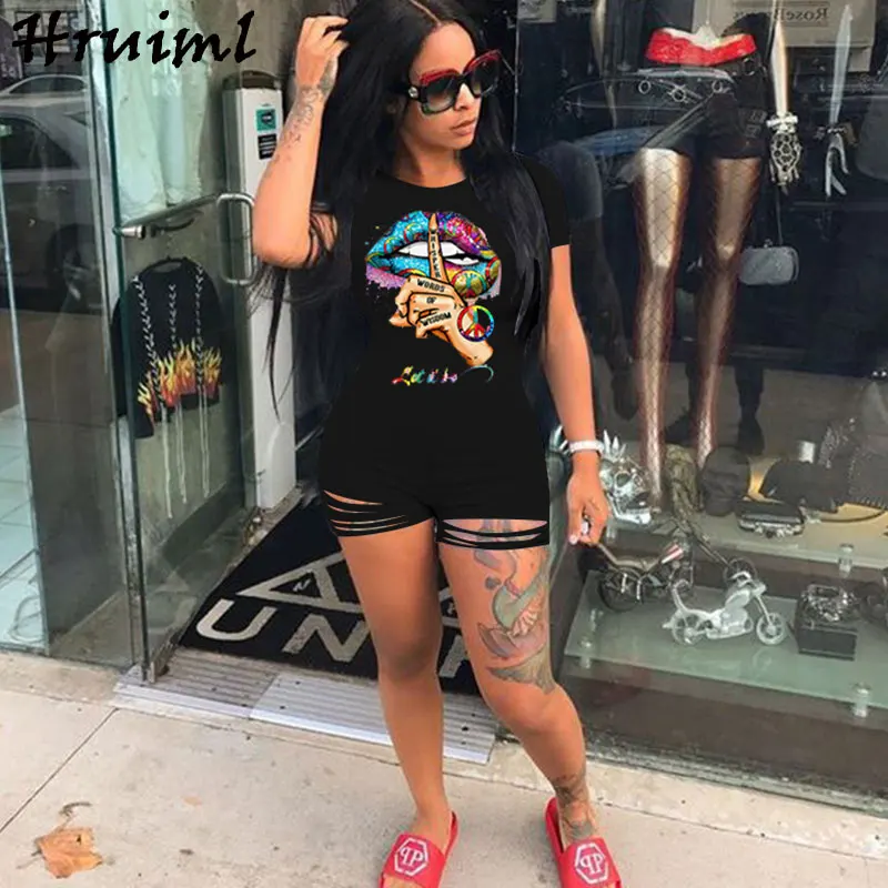 

Jumpsuit Women Casual Short Sleeve Solid Lips Print Jumpsuits For Women 2020 Fashion Party Club Plus Size Overalls For Women