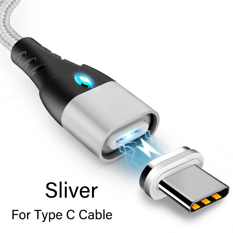 For Type C Silver Магнитный кабель Micro usb type C для iPhone осветительный кабель samsung S7 Xiaomi Redmi Note 7 1M 3A Быстрая зарядка зарядное устройство телефонный кабель - Цвет: For Type C Silver