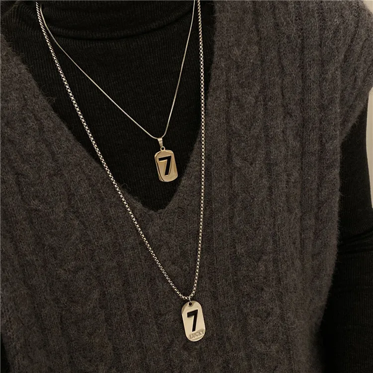 

New Design Light Luxury High Sense Number 7 Long Titanium Steel Necklace Female Hip-hop Tide Wild Lady Necklace