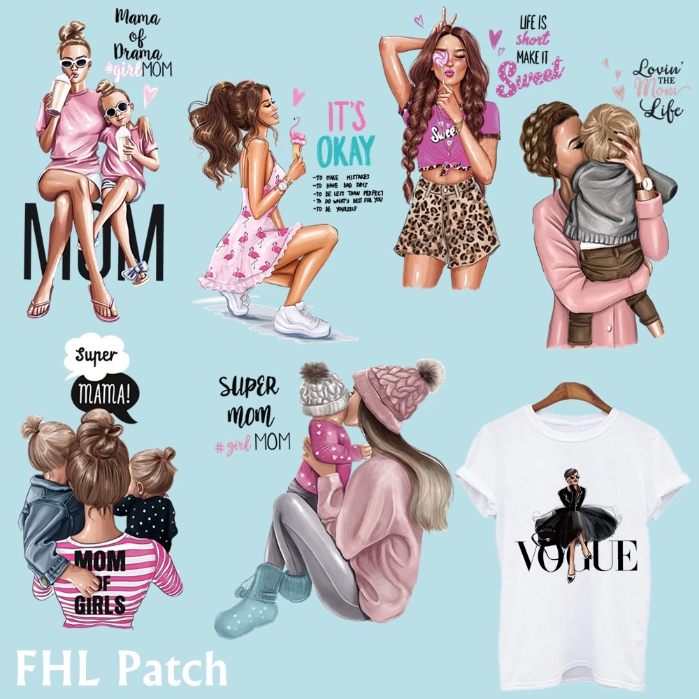 Модная женская термо переводная наклейка на одежду нашивка для мамы и ребенка