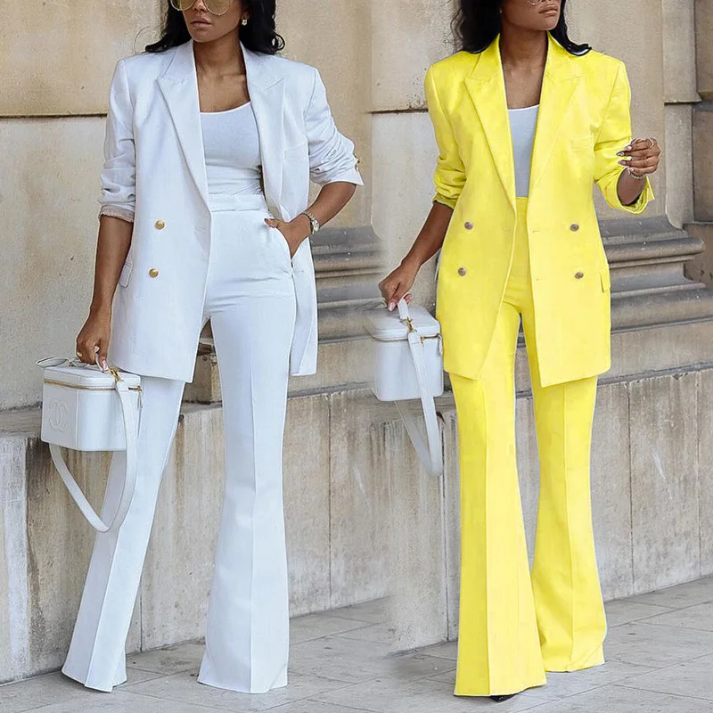 Women's new solid color casual suit wide-leg pants suit two-piece suit