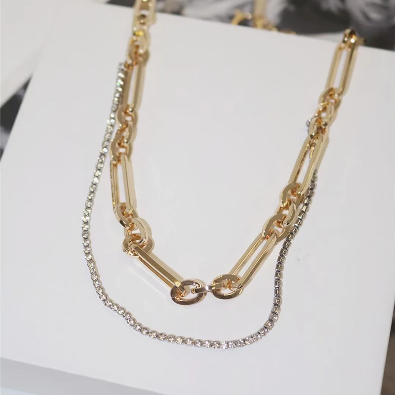 

French Fashion Double Layer Choker Chain Necklace For Women's Minimalist Choker Shiny Rhinestone Necklaces & Pendants Gift 2021