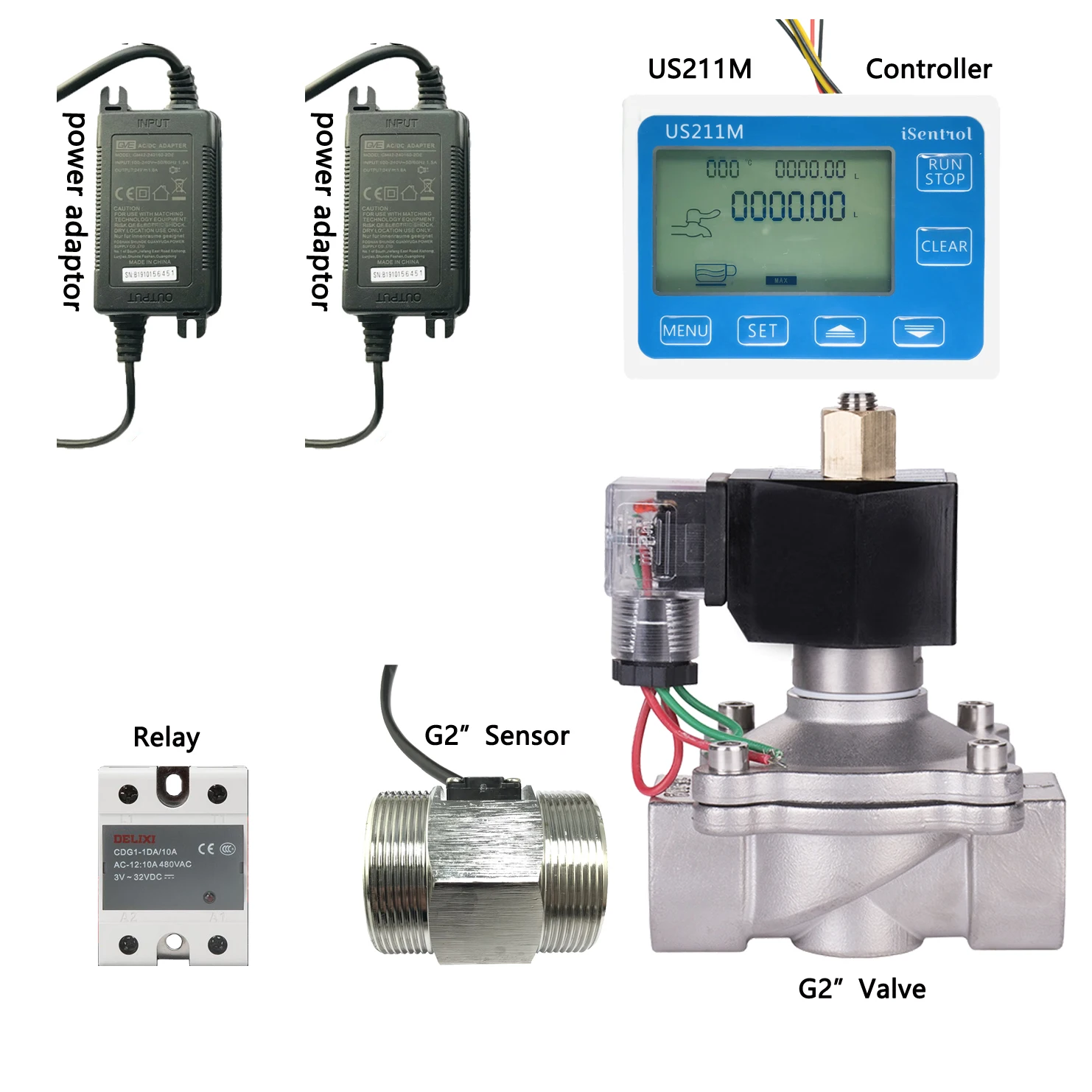 

G"2 DN50 Dosage Machine US211M-USS-HS20TA Quantitative Controller Water Flow Meter Sensor Reader with USS-HS20TA 10-200L/Min 24V