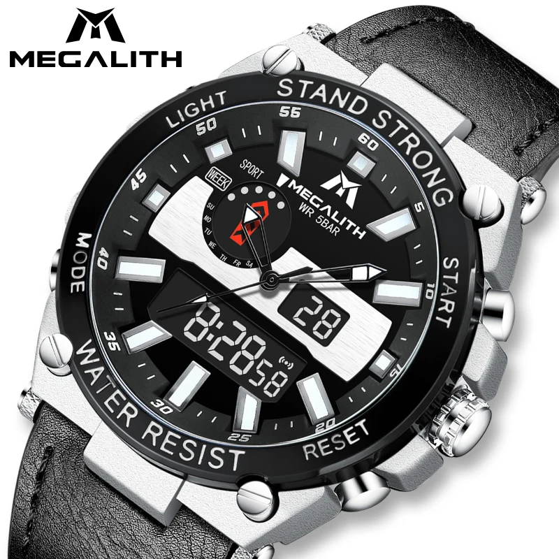 

Big Sale MEGALITH Sport Watch Men Dual Display Clock Multifunction Waterproof Luminous Quartz Wristwatch Relogio Masculino 8230