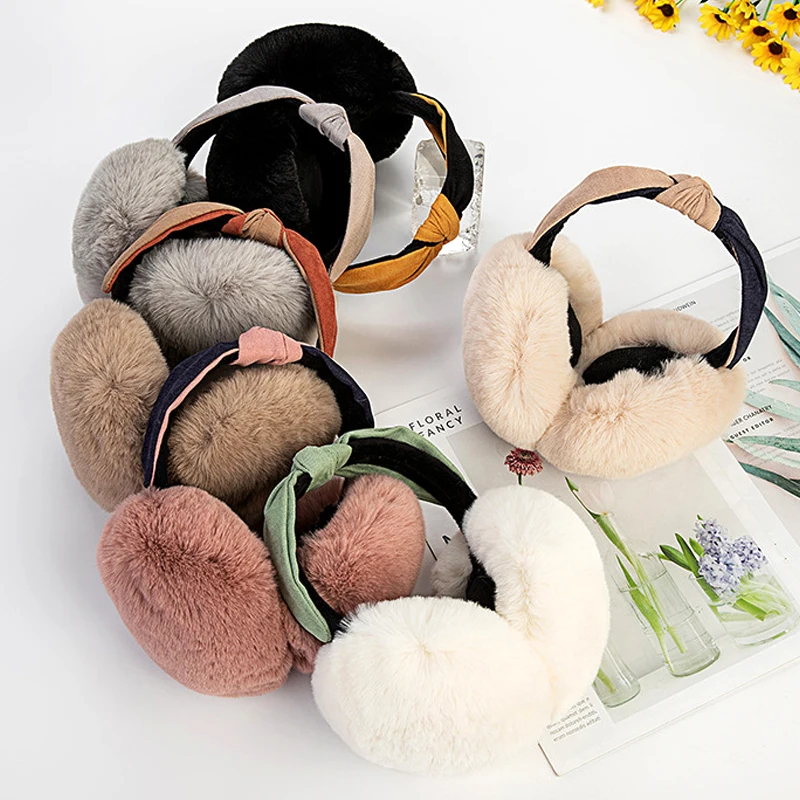 

Winter Faux Fur Earmuffs For Women Warm Fashion Knot Headband Earmuffs For Girls Cute Ear Warmers Accessories Wholesale