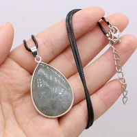 hot selling natural fashion drop shaped flash stone silver plated pendant diy 23x34mm chain length 405cm